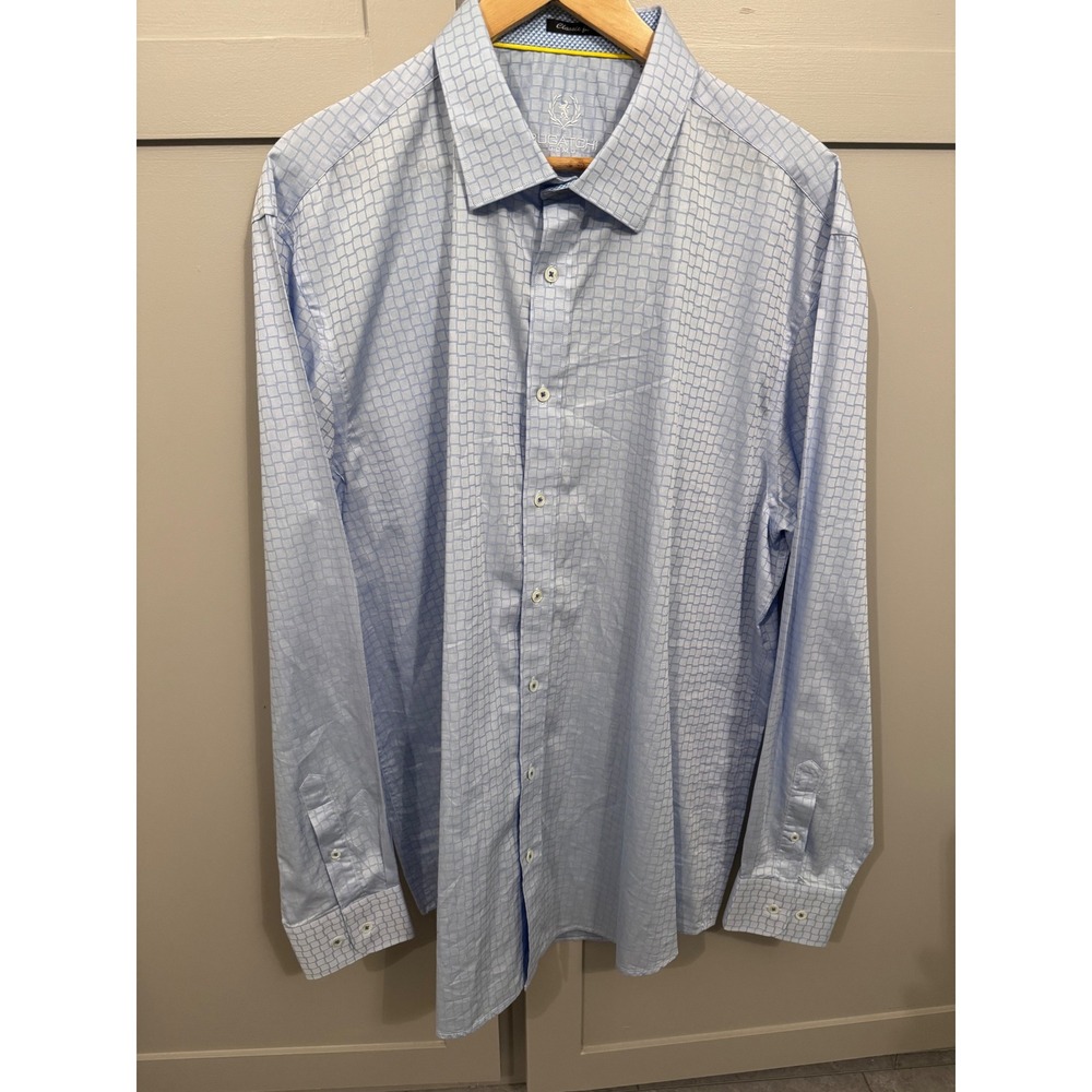 Bugatchi‎ Uomo Mens Light Blue Geometric Grid Long Sleeve Button Down Shirt